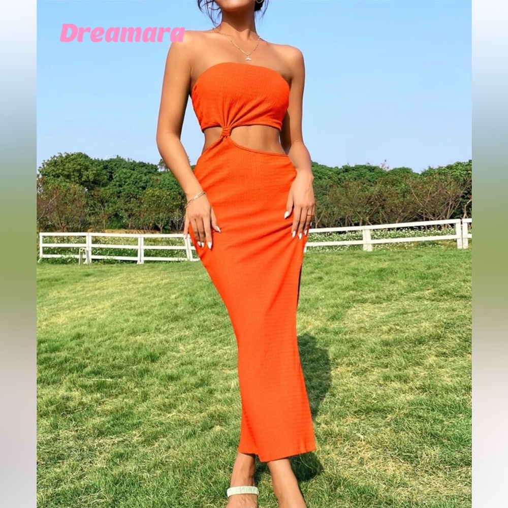 Orange cut out midi dress